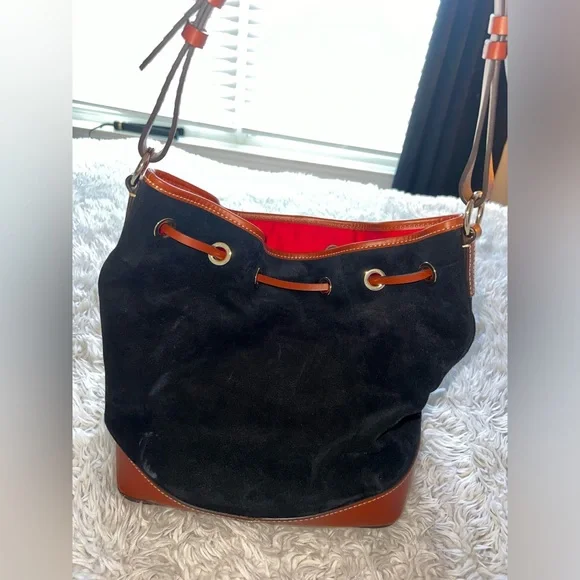 Dooney & Bourke Black and Brown Suede Bucket Bag - Picture 5 of 6